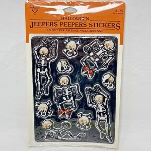 Vintage Hallmark Puffy Stickers 80s NOS Googly Eyes Skeleton Sheet Halloween